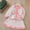 Conjunto de Tweed Duas Peças para Meninas, Estilo Outono, Casaco para Bebê Menina, Conjunto de Cardigan Suéter Infantil