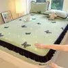 2026 Nova Classe A 200g Espessado Leite Fleece Renda Lençol de Elástico Estilo Coreano Estampado Acolchoado Roupa de Cama Protetor de Colchão