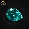 Anel de pedra preciosa artificial Wuzhou Paraíba nano em formato de gota de pera, superfície pontiaguda, pedra sem lapidação no fundo, preço de atacado direto da fábrica