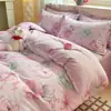 Novo conjunto de quatro peças espesso de algodão escovado para outono e inverno, 100% algodão, sarja estampada fresca e simples, conjunto de quatro peças de algodão puro quente