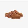 Novas Mulas Retrô de Sola Grossa Preguiçosas Slip-On com Biqueira Meias-Sapatilhas de Camurça Couro Genuíno Versátil Casual Sapatos Birkenstock para Mulheres