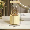 Organizador de higiene pessoal moderno, porta-canetas, recipiente de armazenamento de cosméticos, ferramenta mágica de armazenamento, porta-canetas rotativo à prova de poeira de grande capacidade para penteadeira
