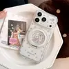 Gato Rosa Fulcro Aplicable Funda para Teléfono Apple 18pm iPhone 17 Transparente Divertido Dibujo Animado 16 Giratorio Magnético Suave