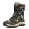 Botas de Neve Quentes de Veludo com Solado Grosso de Tamanho Grande para Outono e Inverno, Sapatos de Algodão de Cano Alto Camuflados Verde Militar para Exterior