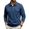 Sudadera de otoño para hombre con cuello, de un solo botón, manga larga, informal, de color liso, jersey de punto