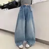 Calça Jeans Wide Leg Feminina 2026 Primavera/Outono Nova Moda Estilosa Jeans Casual para Crianças de Tamanho Médio e Grande com Pérolas Hot-Fix Strass