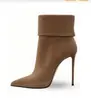 Botines Cortos de Tacón Aguja de Gamuza con Punta Fina para Comercio Exterior Europeo y Americano, Botas Estilo Pasarela Plegables de Moda tipo Martin, Botines de Talla Grande para Mujer