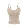 Camisola con Adorno de Encaje para Mujer, Estilo Vintage de Puro Deseo, Sexy con Copas, Corte Ajustado, Cintura Alta, Longitud Corta, Top de Color Sólido
