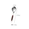 Pala de cocina de acero inoxidable con mango de madera de durazno dorado Sanli engrosada juego de utensilios de cocina para el hogar espátula de acero inoxidable cuchara de sopa colador