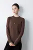 Camisa base versátil de alta gama lista para usar, textura lisa, simple y elegante, cuello redondo, manga larga, básica, para primavera y otoño, casual, para mujer
