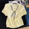 Moda de Verano 2026 Versátil Diseño de Bufanda de Seda Color Sólido Top Delgado de Manga Corta Ropa para Mujer con un Elegante Diseño Adelgazante