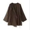 Amazon Transfronterizo Nuevo Lino Estilo Europeo y Americano Otoño Color Sólido Top Sencillo y Pantalones de Pierna Ancha Conjunto de Dos Piezas
