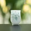 Taza de Té Floral Pintada a Mano de Arcilla de Jade Blanco, Taza Maestra de Cerámica, Taza de Aromas de Porcelana Blanca de Dehua, Juego de Té Kung Fu para el Hogar
