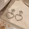 Novos Brincos de Franja com Strass, Design de Borboleta e Flor, Tarraxas de Pérola S925, Brincos Longos Estilosos e Elegantes Que Emagrecem o Rosto