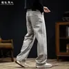 Pantalones vaqueros minimalistas de alta gama con patrón de nudo de bambú estilo old money teñidos con plantas para hombre, casual, pierna recta, largos, holgados, talla grande 26, estilo nuevo