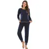 Amazon Transfronterizo Otoño e Invierno 2026 Ropa para el Hogar Ropa Casual para Mujer Europea y Americana Bloques de Color Manga Larga Pantalón Largo Conjunto Casual Pijama Venta al por Mayor