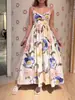 Nuevo Vestido Largo Elegante de Estilo Vacacional Europeo y Americano para Mujer Primavera/Verano 2026 Estampado Ajustado con Lazo en la Cintura sin Mangas