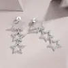 Pendientes de estrella de plata de ley S925 totalmente incrustados con moissanita, pendientes largos de tres meteoros, pendientes largos de moissanita