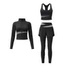Conjunto de treino para academia para mulheres, com tecido de toque natural para yoga, color block, afina a cintura, top com zíper, cintura alta, levanta bumbum, calça fitness