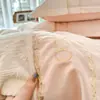 Conjunto de quatro peças de algodão com bordado de mola leve luxo alta qualidade 100% algodão puro capa de edredom lençol lençol com elástico roupa de cama 4