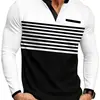 Comércio Exterior Europeu e Americano Transfronteiriço Verão Europeu e Americano Novo Estilo Masculino Manga Longa Decote V Listrado Contrastante Slim Fit Casual de Negócios Camiseta