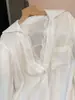 2026 Estilo Simples High-End Branco Falso Duas Peças Renda Patchwork Conjunto Manga Longa Camisa Solta Top Feminino Outono
