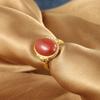 Yuexin S925 Sterling Silver banhado a ouro sul vermelho ágata oval ovo rosto anel para mulheres temperamento personalidade simples All-match