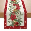 Novo caminho de mesa de Natal transfronteiriço com estampa digital de guirlanda de árvore de Natal, toalha de mesa para decoração de sala de jantar e sala de estar interna, caminho de chá