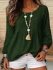 Camisa suelta de punto con cuello redondo, cordón, manga larga, dobladillo plisado, estilo vacacional de comercio exterior, textura de muñeca, lino