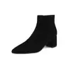 Botines de Tacón Alto para Mujer, Elegantes de Punta Fina, Tacón Grueso, Cremallera Lateral, Botines de Tobillo, Nuevo Estilo Popular Otoño e Invierno 2026, Botas de Moda con Forro de Felpa