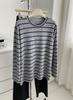 Camiseta Oversize Rayada de Piel Sintética de Conejo Perezoso para Mujer, Caída y Adelgazante, Versátil Camiseta Base de Felpa de Manga Larga para Otoño e Invierno
