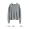 Nuevo Suéter de Punto de Cachemira 100% Puro para Otoño/Invierno, Cuello Redondo, Manga Larga, Color Sólido Simple, Camiseta Base Suave y Holgada para Mujer