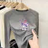 Camiseta Térmica Base Infantil Kuromi 2025 Inverno Nova Moda Top Espesso de Gola Redonda para Bebês