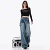 Jeans de pierna ancha con remaches estilo Hong Kong para mujer, nuevo diseño de nicho suelto de cintura alta vintage 2026, pantalones rectos relajados