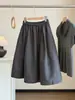 Falda de Lana Estilo Coreano Retro de Lunares con Volante de Capullo para Mujer Otoño/Invierno Suelta Adelgazante Elástica de Cintura Alta Falda de Línea A