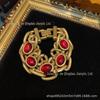 Ocidental Médio Cobre Antigo Banhado a Ouro Russo 18k Cobre Incrustado com Esmalte Vermelho Pulseira Robusta Texturizada Atmosférica Luxuosa Estilo Cool