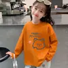 Camiseta de Algodão Puro para Crianças Primavera e Outono, Top Estiloso e Macio Estampado para Meninas, Camiseta Básica de Manga Longa para Meninos, Roupa Infantil