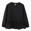 Sudadera dulce casual de otoño nueva moda para mujer talla especial con dobladillo de volantes top 0879