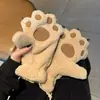 Guantes de Invierno Lindos de Dibujos Animados de Pata de Gato sin Dedos para Niñas, Guantes Cálidos de Felpa, Guantes Gruesos de Pata de Oso Peluda de Medio Dedo