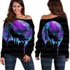 Moletom Feminino Europeu e Americano Novo Transfronteiriço com Ombro a Mostra e Estampa Digital 3D de Lobo, Top Feminino de Um Ombro, Blusa Básica para Mulheres, Atacado