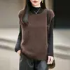 Chaleco de punto de lana cepillada para mujer, sin costuras, de cuello redondo y sin mangas, perfecto para usar en capas y como prenda exterior