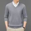 Nuevo Suéter de Punto para Hombre Otoño e Invierno Cuello en V Manga Larga Suéter Básico de Punto Cálido Casual Ropa Interior Suéter de Color Sólido Tendencia