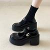 Sapatos de couro Mary Jane de sola grossa estilo francês femininos 2024 inverno novo estilo britânico retro bico redondo mocassins para mulheres