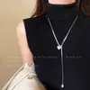 Colar Longo com Pingente de Franja de Pérola em Formato de Coração para Mulheres, Corrente Exquisita de Moletom de Luxo Leve, Acessório Versátil Estilo Ins