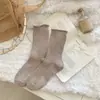 Meias Femininas de Cano Médio com Renda, Meias Slouch Caneladas de Cor Sólida, Estilo Japonês, Versáteis para Roupas de Exterior, Novidade Outono/Inverno 2025