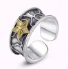Anillo Retro de Estrella de Cinco Puntas Plateado para Hombre Tendencia Personalizado Versátil Moda Apertura Anillo Individual Venta Directa de Fábrica