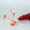 Copa de Champán Love de Boda con Base de Acero Inoxidable y Tallo de Diamante de Cristal Copa para Vino Tinto Oro Rosa Venta al por Mayor