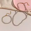 Moda Europea y Americana Elegante Lujo Ligero Temperamento Versátil Cadena para Clavícula Joyería Acero Inoxidable Chapado en Diamante Circonita Pulsera Collar Conjunto