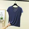Camiseta de manga corta con cuello en V de modal para mujer, fina de verano, corte ajustado, nuevo estilo 2026, talla grande, adecuada para usar como capa exterior