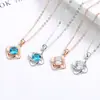 Collar de Plata de Ley 925 Trébol de Cuatro Hojas Circonita Simple Ins Clásico Colgante de Topacio Moda Personalidad Cadena para Clavícula Estilo Japonés y Coreano